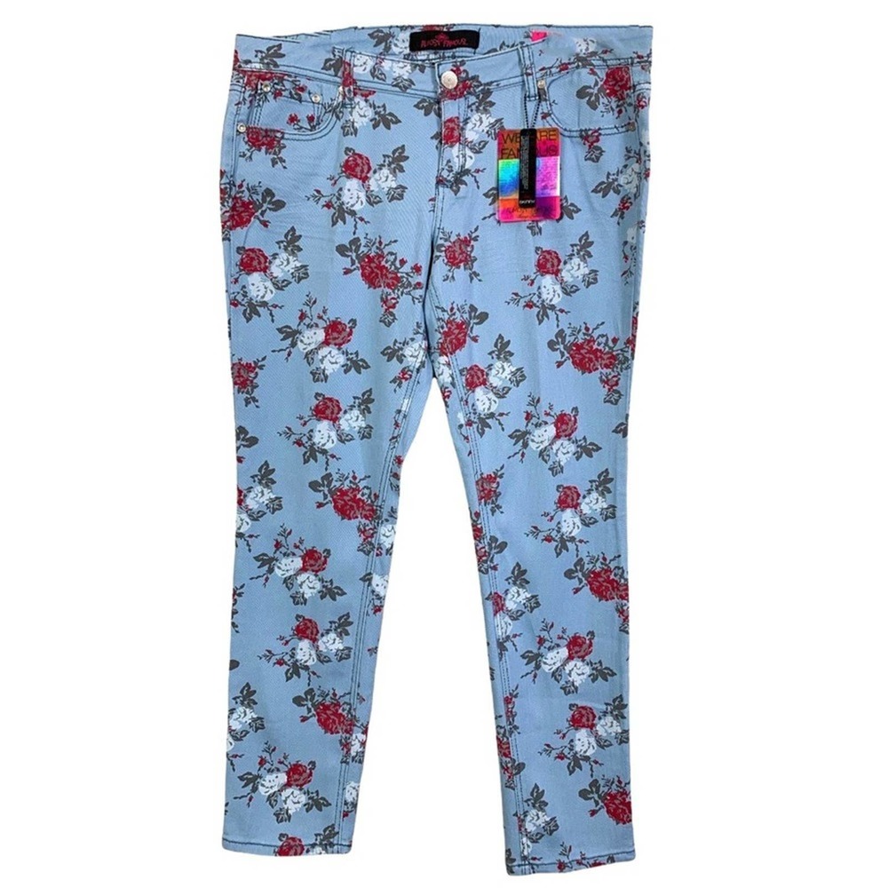 ALMOST FAMOUS FLORAL SKINNY JEANS FIVE POCKETS SIZE 17 STRETCH MULTICOLORS